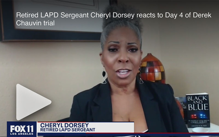 Retired LAPD Sergeant Cheryl Dorsey reacts to Day 4 of Derek Chauvin trial